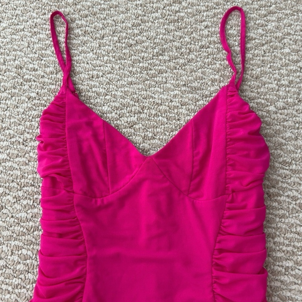 American Threads Hot Pink Ruched Mini Dress - Picture 2 of 10